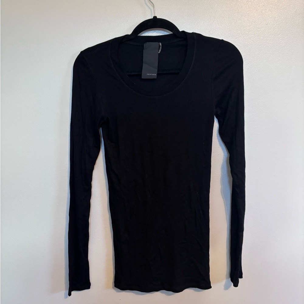 Heather black long sleeve ribbed top size medium
